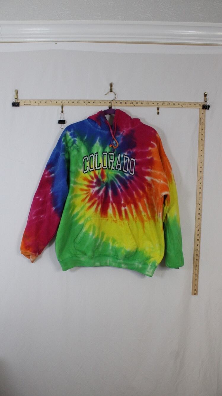 Exist Women XL Colorado Tie Dye Pullover Hoodie Sweatshirt Rainbow Embroidered